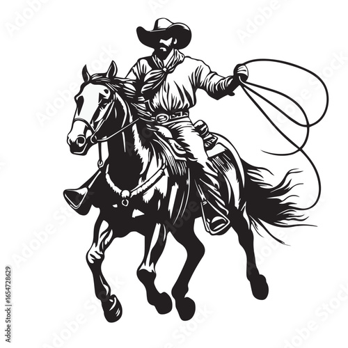 cowboy riding a horse with a lasso