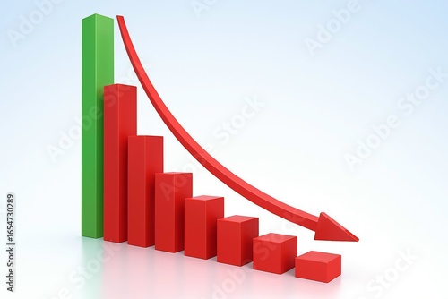 3d bar chart showing a steep decline with a red arrow indicating negative trend Free Download 3d bar chart showing a steep decline with a red arrow indicating negative trend - GFXLoad