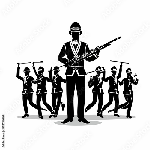 Marching Band Vector Images. Silhouette Marching Band Vector Images isolated on white background.