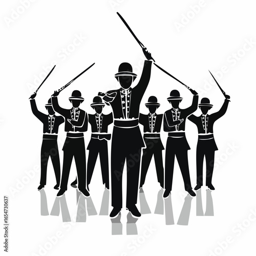 Marching Band Vector Images. Silhouette Marching Band Vector Images isolated on white background.
