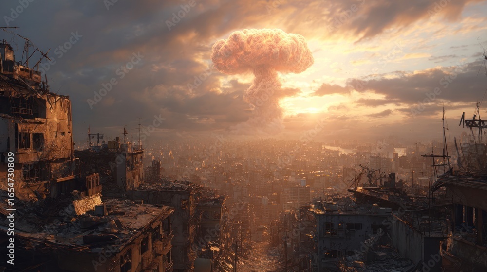 Fototapeta premium Post apocalyptic city explosion
