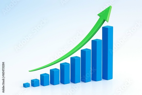 Free Download Green arrow curves upward over blue bar graph showing positive financial growth and increasing success - GFXLoad