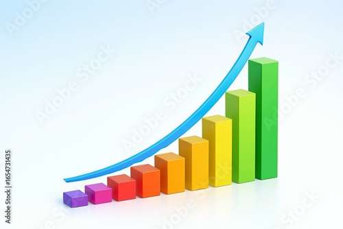 Free Download Colorful 3d bar graph showing upward trend with a blue arrow indicating growth and success - GFXLoad