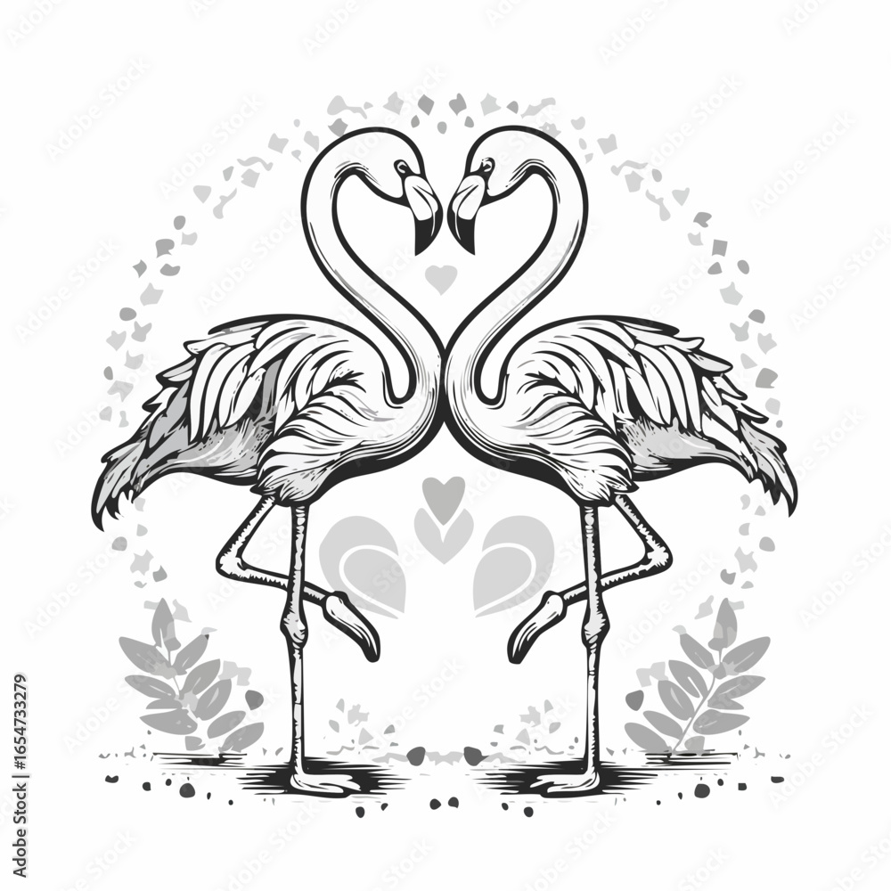Obraz premium Two Flamingos Forming a Heart Shape image vector isolated on white background.