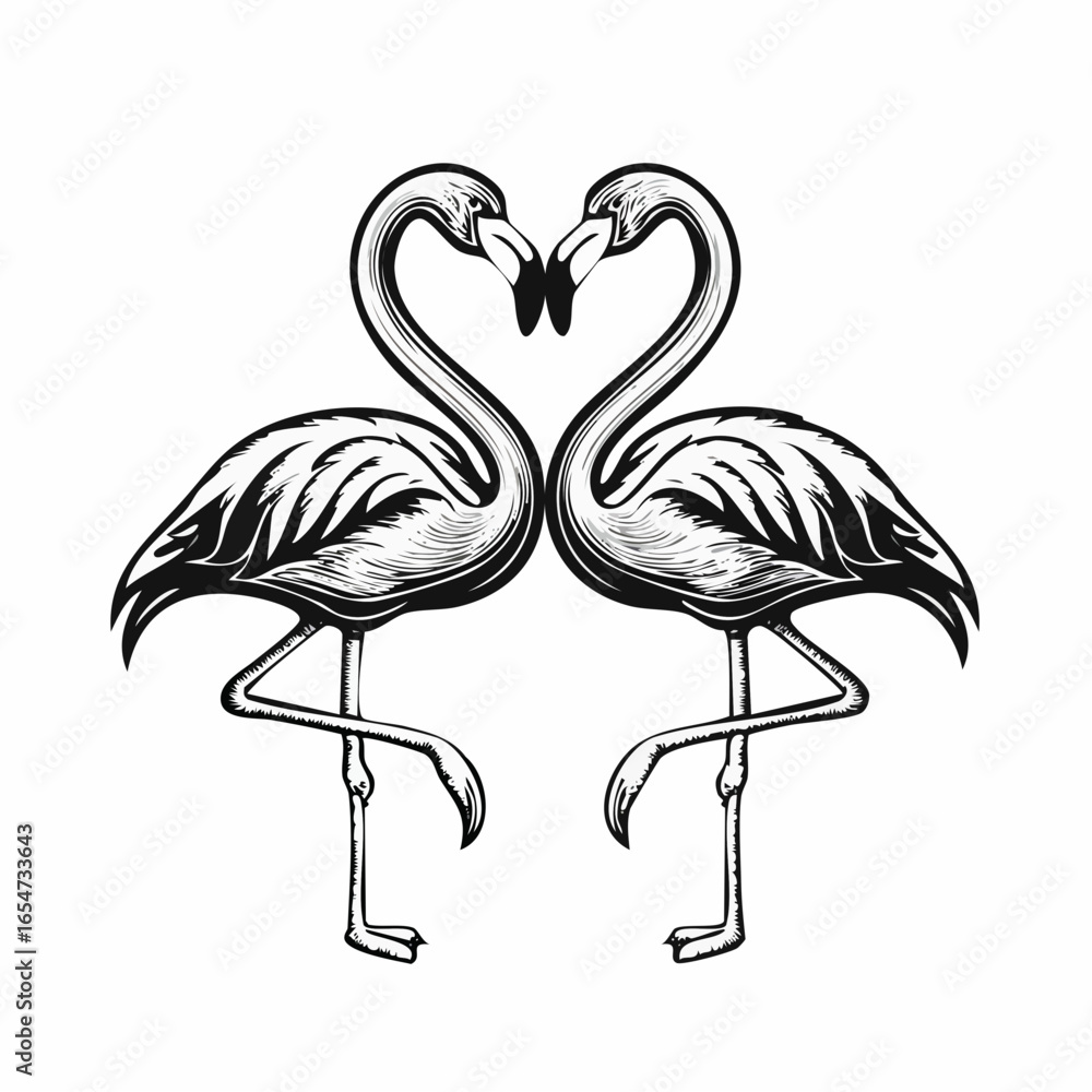 Obraz premium Two Flamingos Forming a Heart Shape image vector isolated on white background.