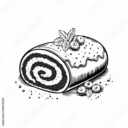Chocolate Swiss Roll Cake Vector Image isolated on white background.