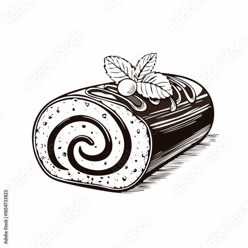 Chocolate Swiss Roll Cake Vector Image isolated on white background.
