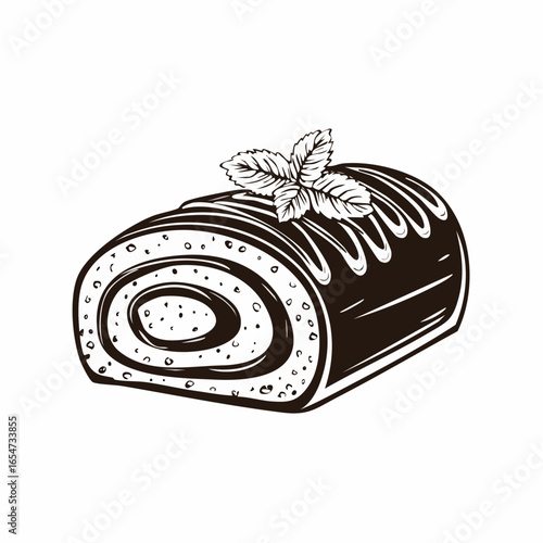 Chocolate Swiss Roll Cake Vector Image isolated on white background.