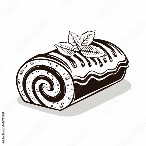 Chocolate Swiss Roll Cake Vector Image isolated on white background.