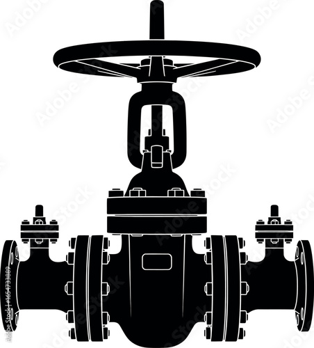 Vector art of industrial gate valve mechanism for fluid control in pipelines, isolated on white background transparent background