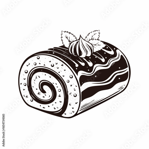Chocolate Swiss Roll Cake Vector Image isolated on white background.