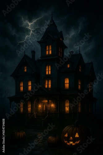 haunted house with pumpkin
