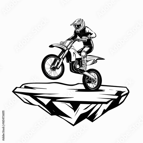 Extreme Motocross Rider Conquering a Giant Rock Obstacle with Skill and Determination in Vector Art
