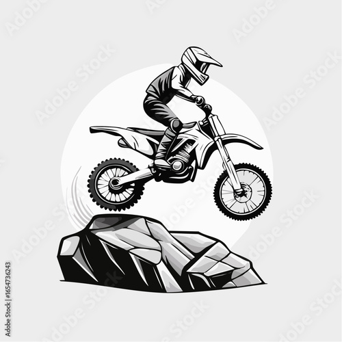 Motocross Rider Maneuvering Over a Large Rock Obstacle with Precision and Power in Vector Style