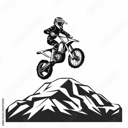Motocross Rider Maneuvering Over a Large Rock Obstacle with Precision and Power in Vector Style