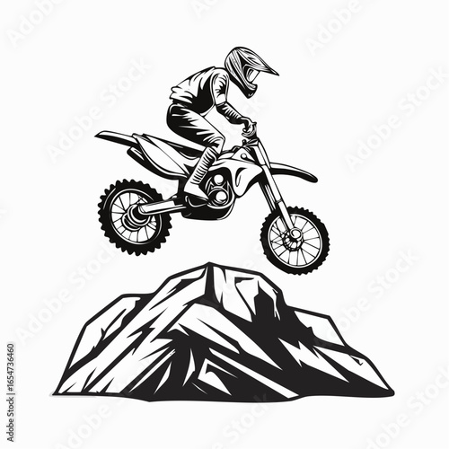 Motocross Rider Maneuvering Over a Large Rock Obstacle with Precision and Power in Vector Style