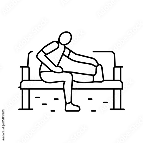 park bench stretching sustainable fitness line icon vector illustration