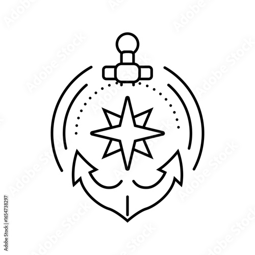 nautical compass world ocean line icon vector illustration