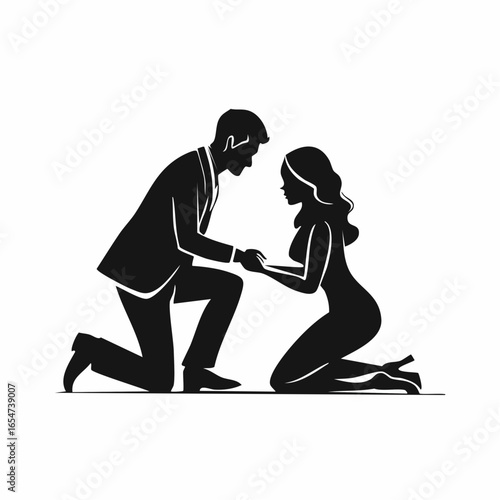 Silhouette man and woman kneeling on the ground image vector isolated on white background.