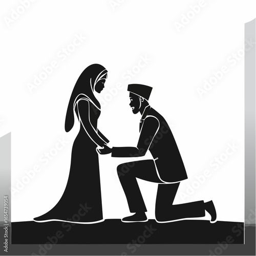 Silhouette man and woman kneeling on the ground image vector isolated on white background.