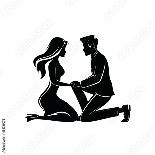 Silhouette man and woman kneeling on the ground image vector isolated on white background.