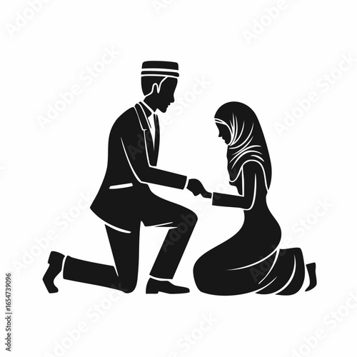 Silhouette man and woman kneeling on the ground image vector isolated on white background.