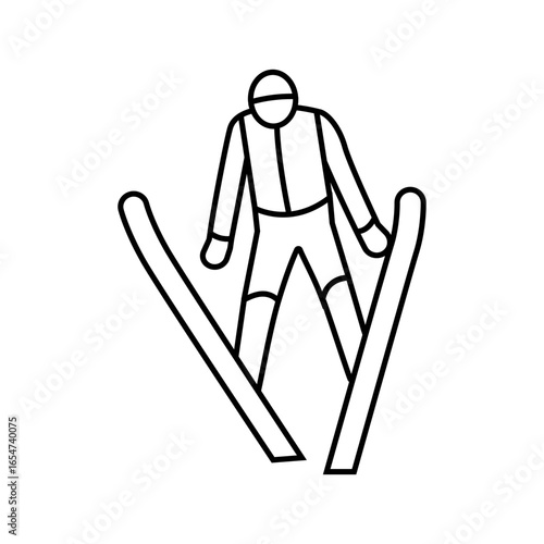 skier performing jump mountain skiing line icon vector illustration