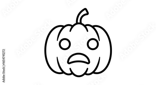 Surprised pumpkin cartoon in black and white with shocked face