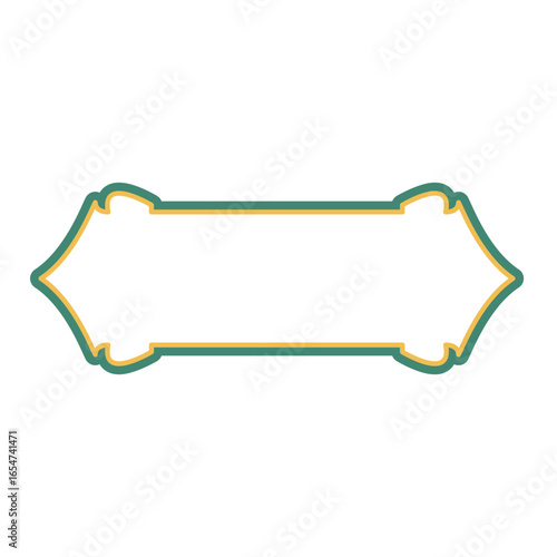 Elaborate green and gold vintage ornate label for luxury branding or elegant packaging design projects. Exudes sophistication and glamour.
