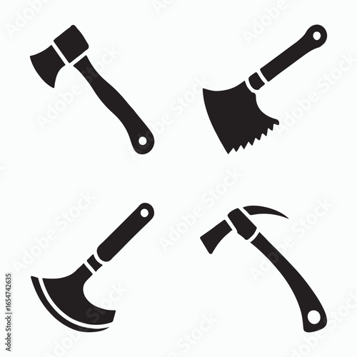 Collection of four black axe silhouettes on a white background