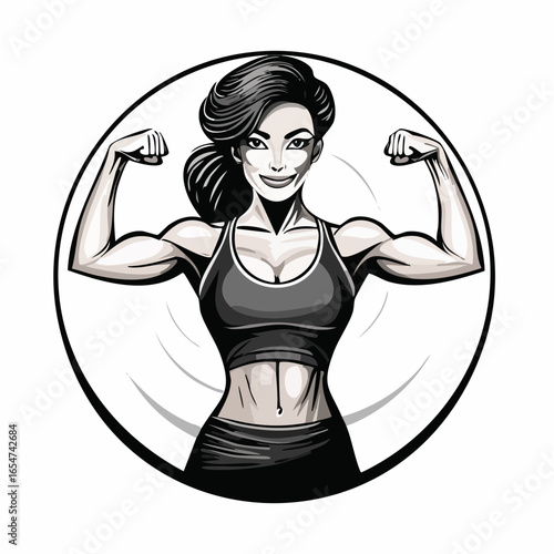 Strong Athletic Woman Confidently Flexing Her Biceps in a Bold Vector Illustration
