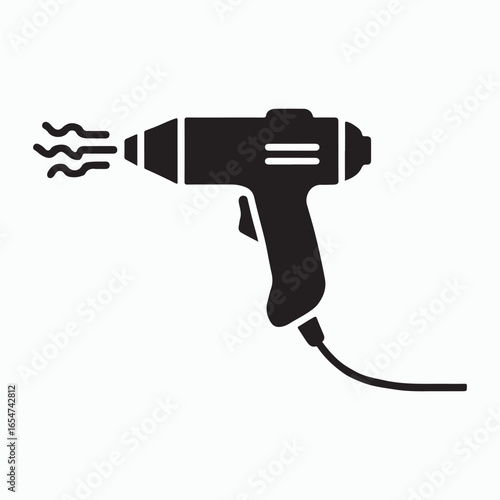 Black silhouette of a heat gun emitting hot air