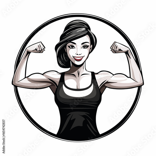 Strong Athletic Woman Confidently Flexing Her Biceps in a Bold Vector Illustration