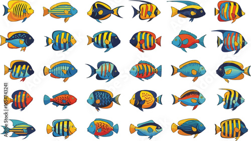 Colorful aquarium fish set vector Illustration
