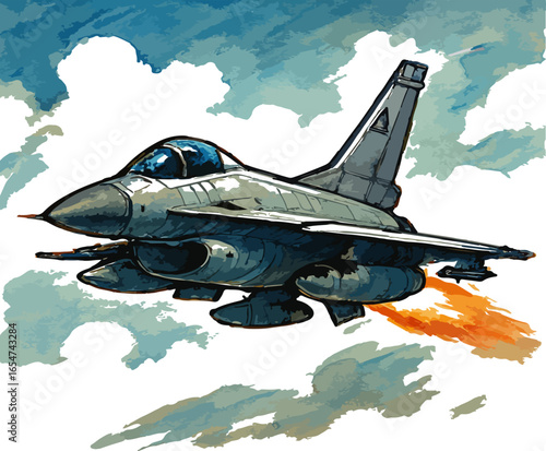 Colorful Fighter Jet Vector Illustration