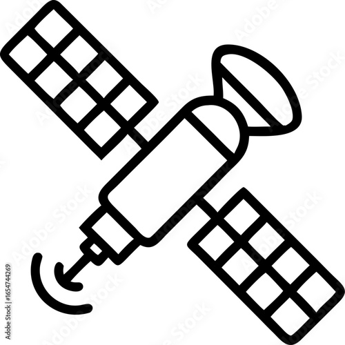 Abstract depiction of a satellite orbiting a celestial body showcasing a dynamic trajectory and cosmic elements in a clean vector design