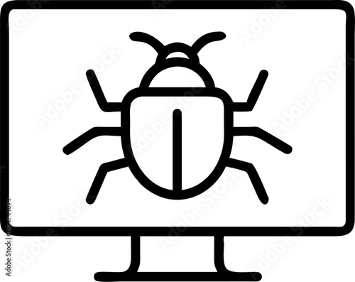 Digital illustration of a stylized insect representing malware or a computer virus with a tech inspired aesthetic and dark ominous undertones