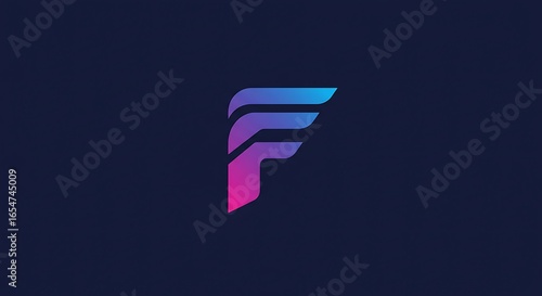 Abstract letter F logo design with gradient colors on a dark blue background, creating a modern and stylish graphic element.