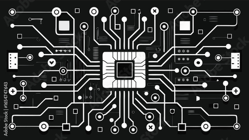 Vector illustration of a circuit board background featuring intricate lines and patterns in a technological design..eps