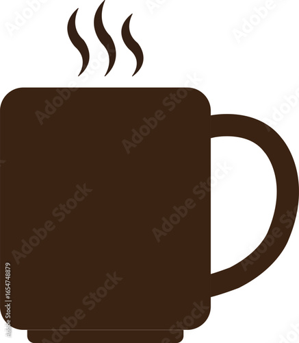 Minimal vector coffee cup with steam, hot drink silhouette for logo, branding and design
