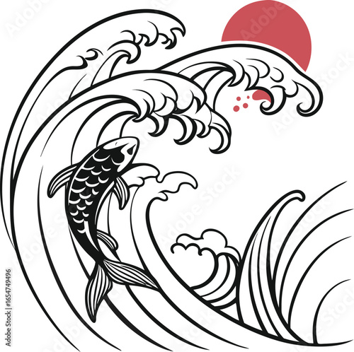 Black tattoo silhouette of a tribal dragon with decorative ornamental wings, a fantasy animal design vector illustration