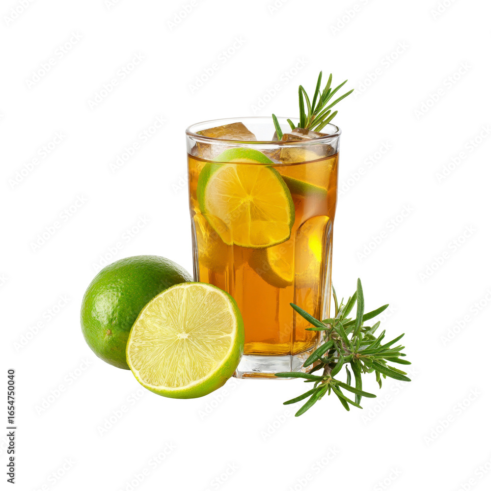 Fototapeta premium Refreshing Iced Tea with Lime and Rosemary Garnish