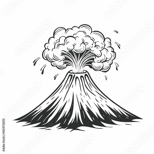 Volcano eruption vector illustration depicting natures disaster with lava and smoke isolated on white background.