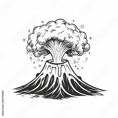 Volcano eruption vector illustration depicting natures disaster with lava and smoke isolated on white background.