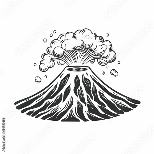 Volcano eruption vector illustration depicting natures disaster with lava and smoke isolated on white background.
