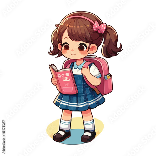 Illustration of a little schoolgirl with a backpack