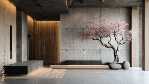 Modern minimalist lobby with Japanese influence