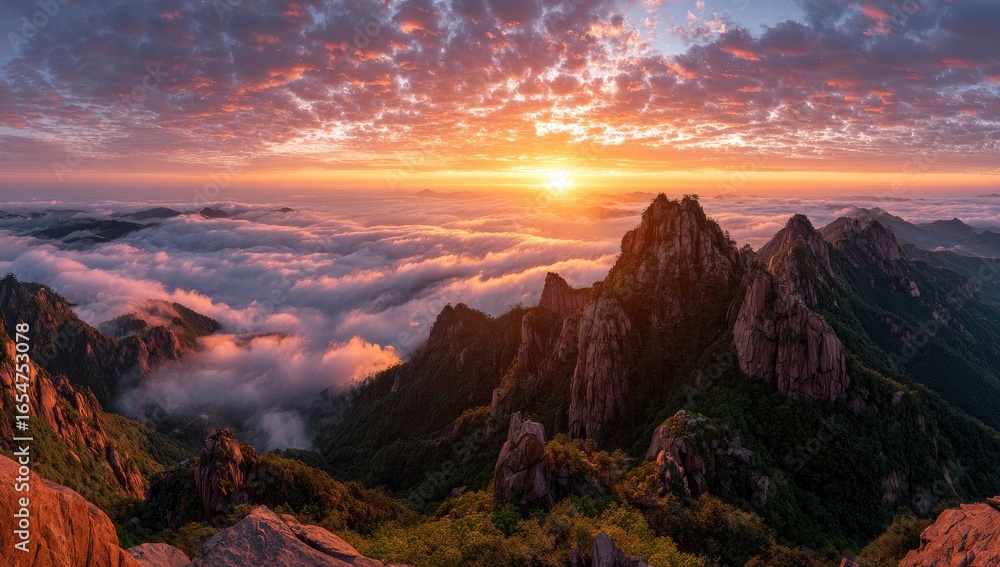 Naklejka premium Panoramic mountain sunrise