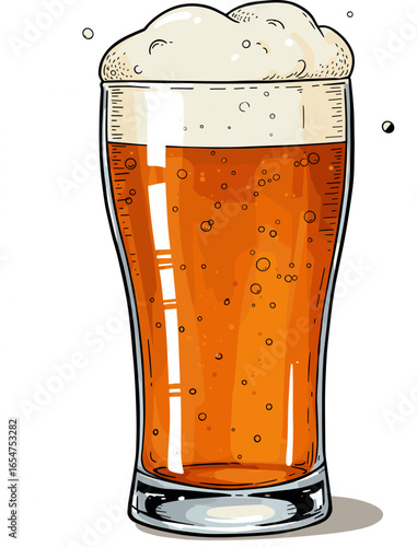 Handdrawn illustration of a cold pint of beer.