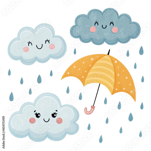 Cute Cartoon Rain Clouds, U...